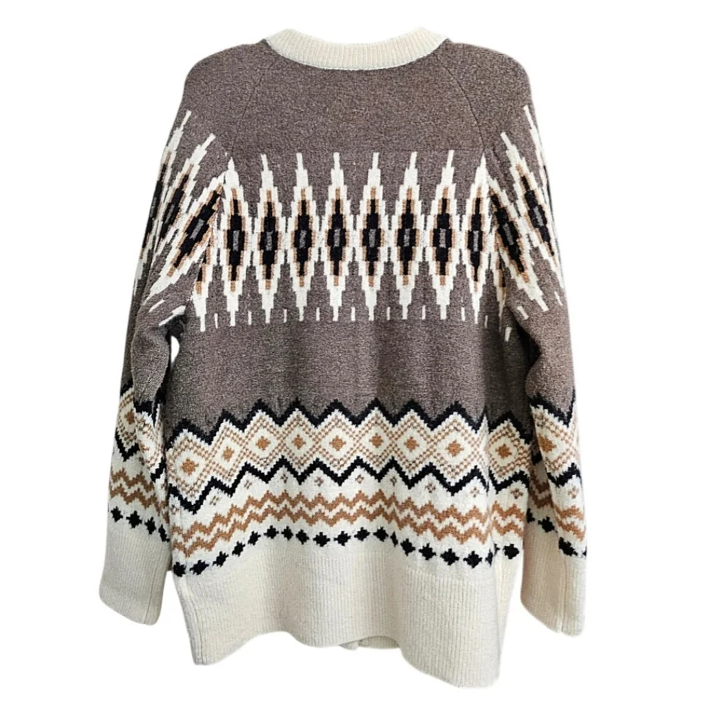 J Crew Merino Wool Alpaca Blend  Fair Isle Eclectic Grandpa Cardigan Sweater Med